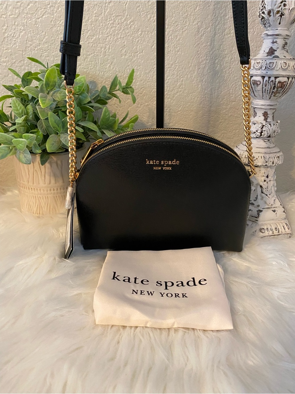 kate spade black leather crossbody with gold chain - Picture 8 of 13